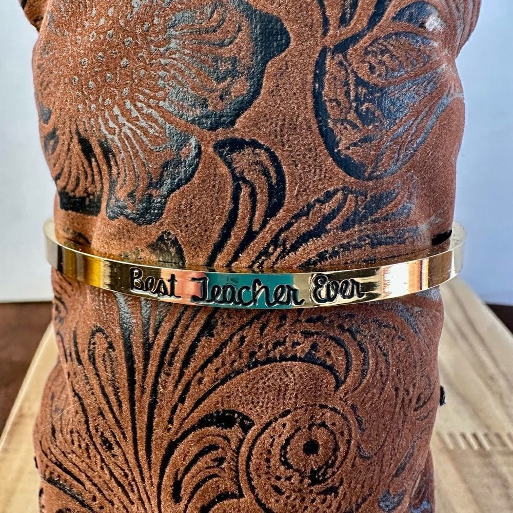 Gold tone “Best Teacher Ever” cuff bracelet